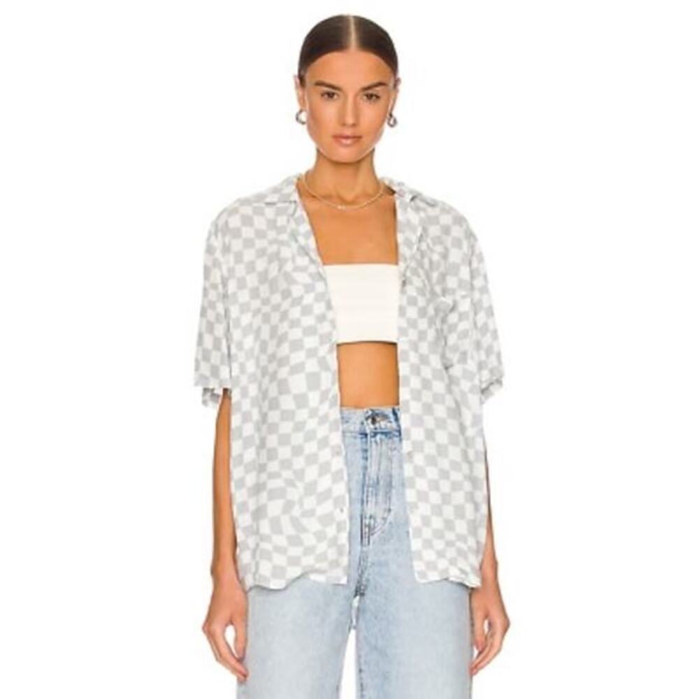 Revolve x‎ PISTOLA Lucy Pajama Shirt Off the Grid Button Down Checker Blouse XL